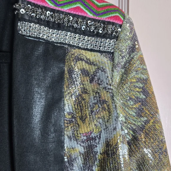 Custo Barcelona Sequin Tiger Embroidered Blazer Size 38 - Picture 3 of 6